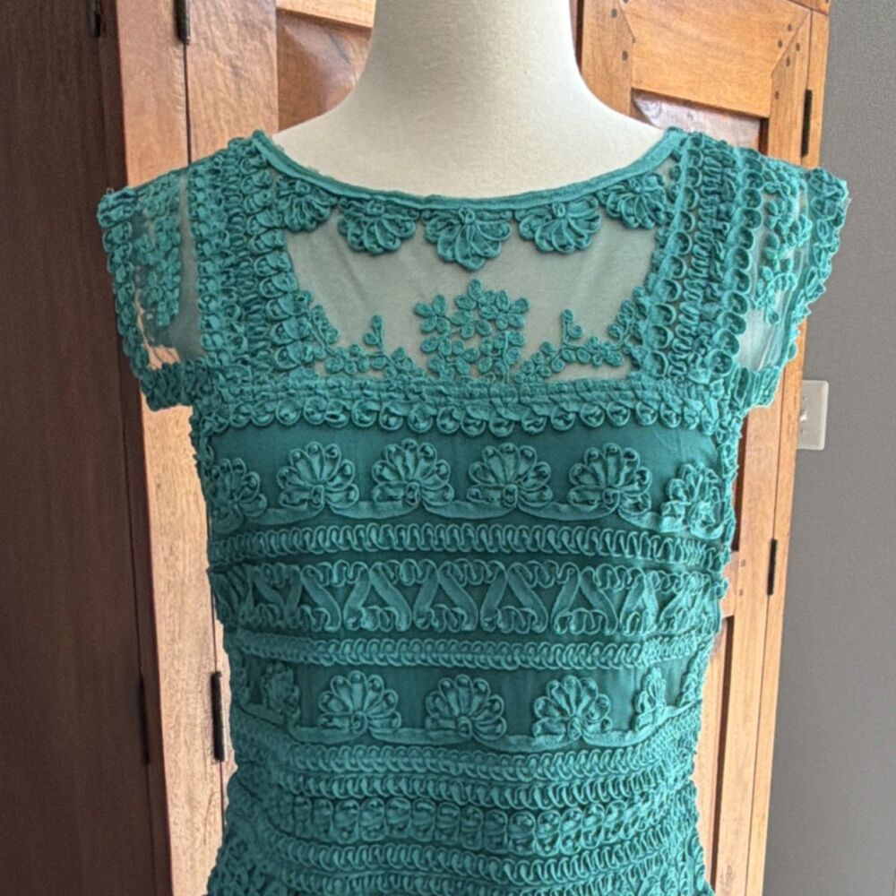 Yoana Baraschi Anthropologie Teal Lace Embroidered A-Line Dress 6 - Picture 2 of 6